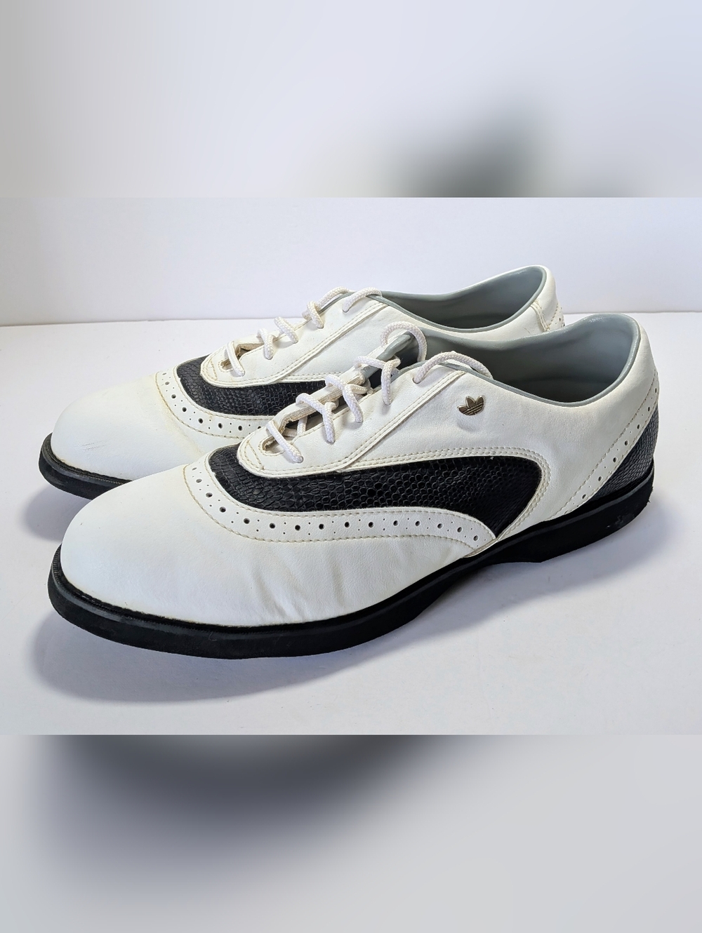 Men’s Adidas Leather Saddle Golf Shoes White/Black Size 12 Wingtip Oxfords - Picture 2 of 5